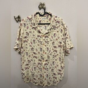 EARTHBOUND Men's Cream Shirt with Pink and Brown Floral Pattern